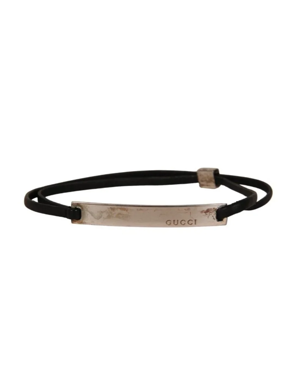 Gucci Black Leather .925 Silver Bracelet Black Leather Adjustable wristlet
